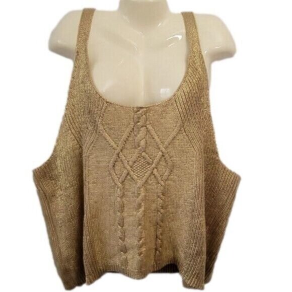 NEW Kika Vargas Chunky Gold Sweater Sleeveless w/Straps Metallic Tank 4x Plus - Picture 4 of 13